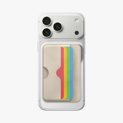 AFA07232 - MagSafe Card Holder Folder Pop (Mag Fit) in Rainbow showing the front attached to the back of the device