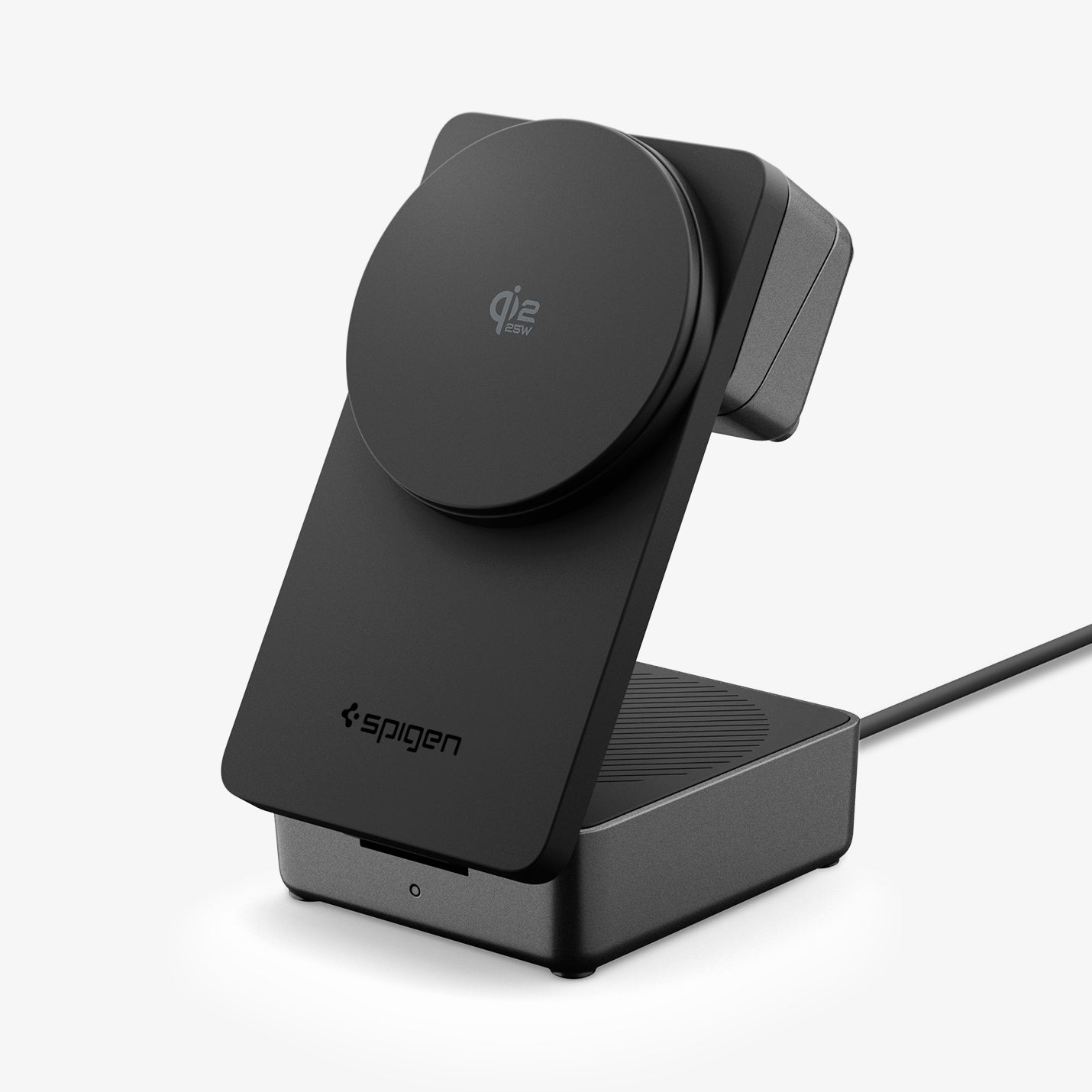 ACH10398 -  Spigen Qi2 3-in-1 Fast Wireless Charger showing front view of magnetic charging pad
