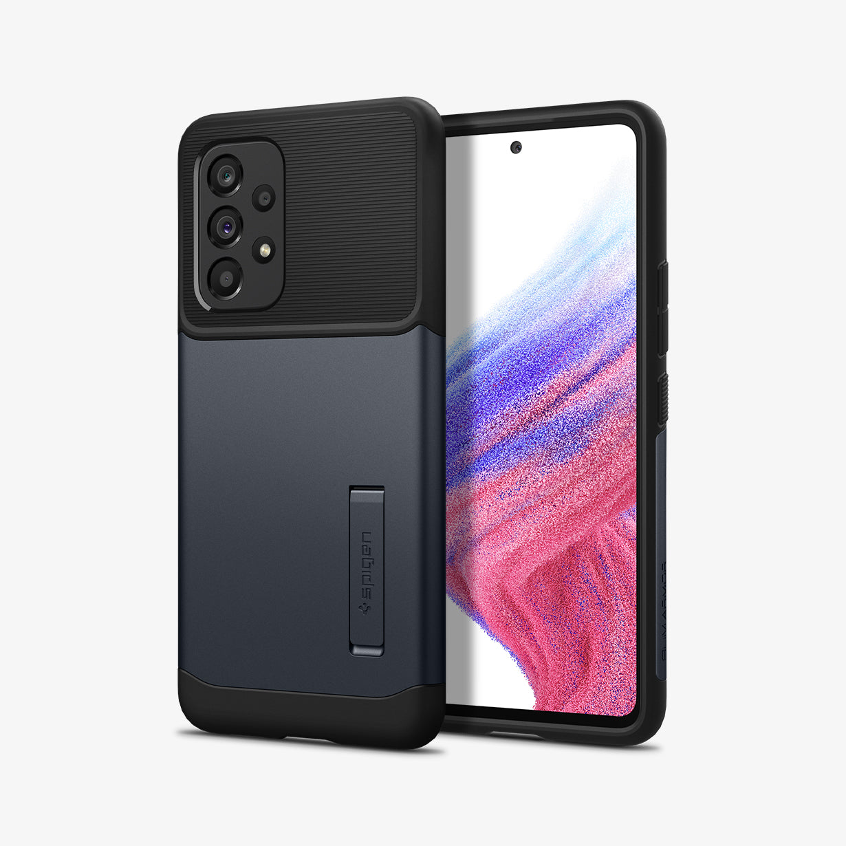 ACS04203 - Galaxy A53 5G Case Slim Armor in Metal Slate showing the back next to it is another device showing front