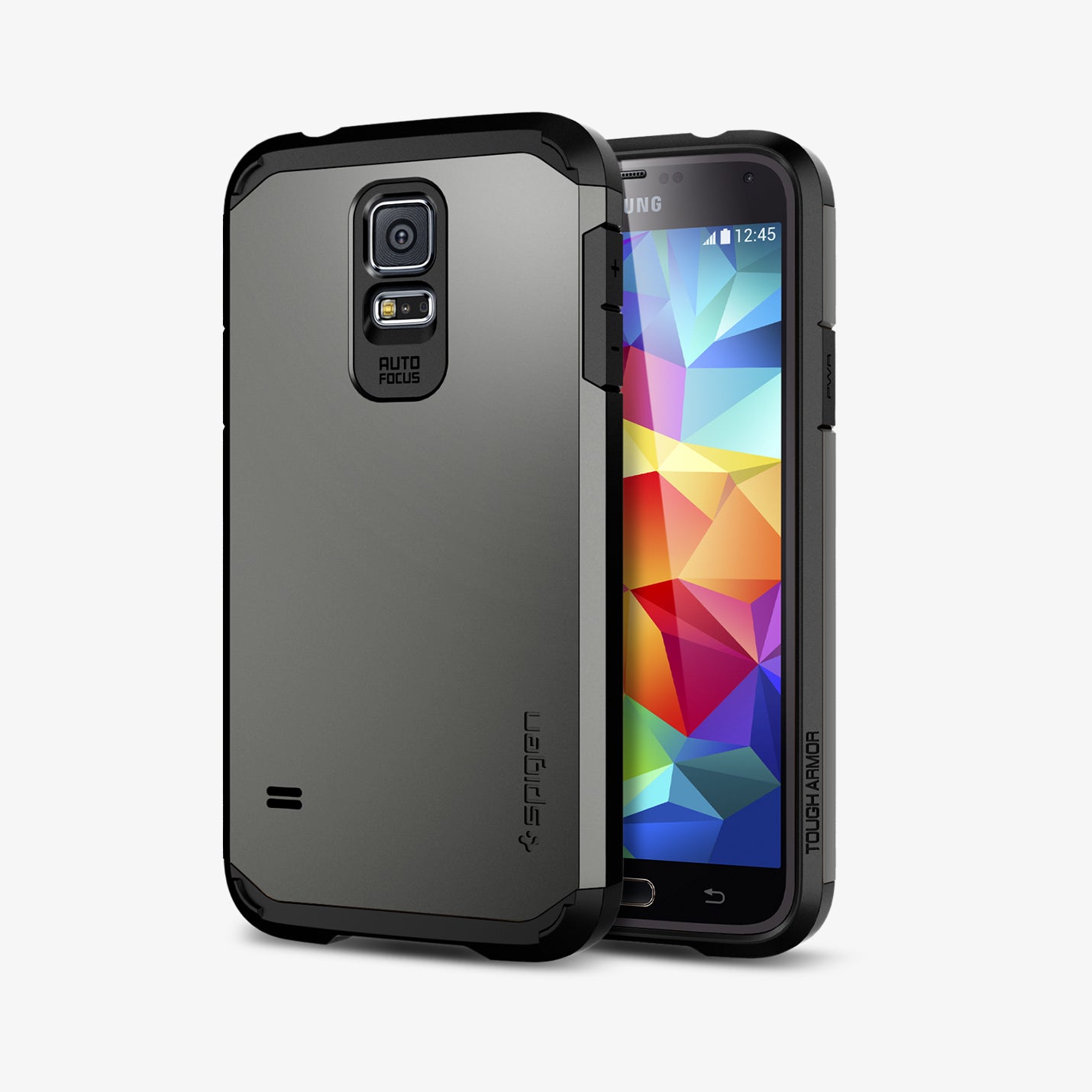 SGP10762 - Galaxy S5 Tough armor in gunmetal showing the front and the back