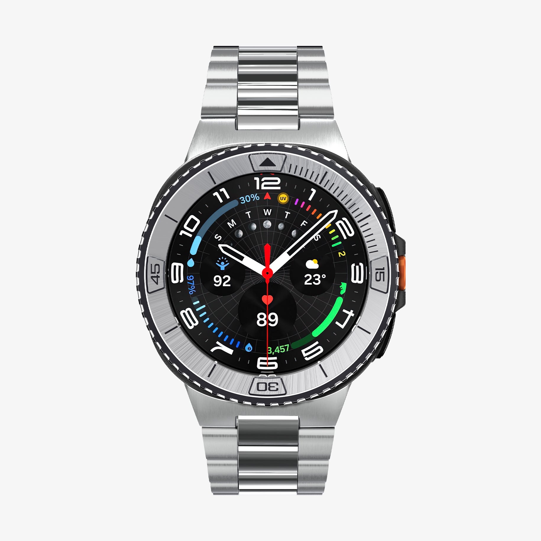 ACS10015 - Galaxy Watch 8 46mm Bezel Tune in sliver showing the front