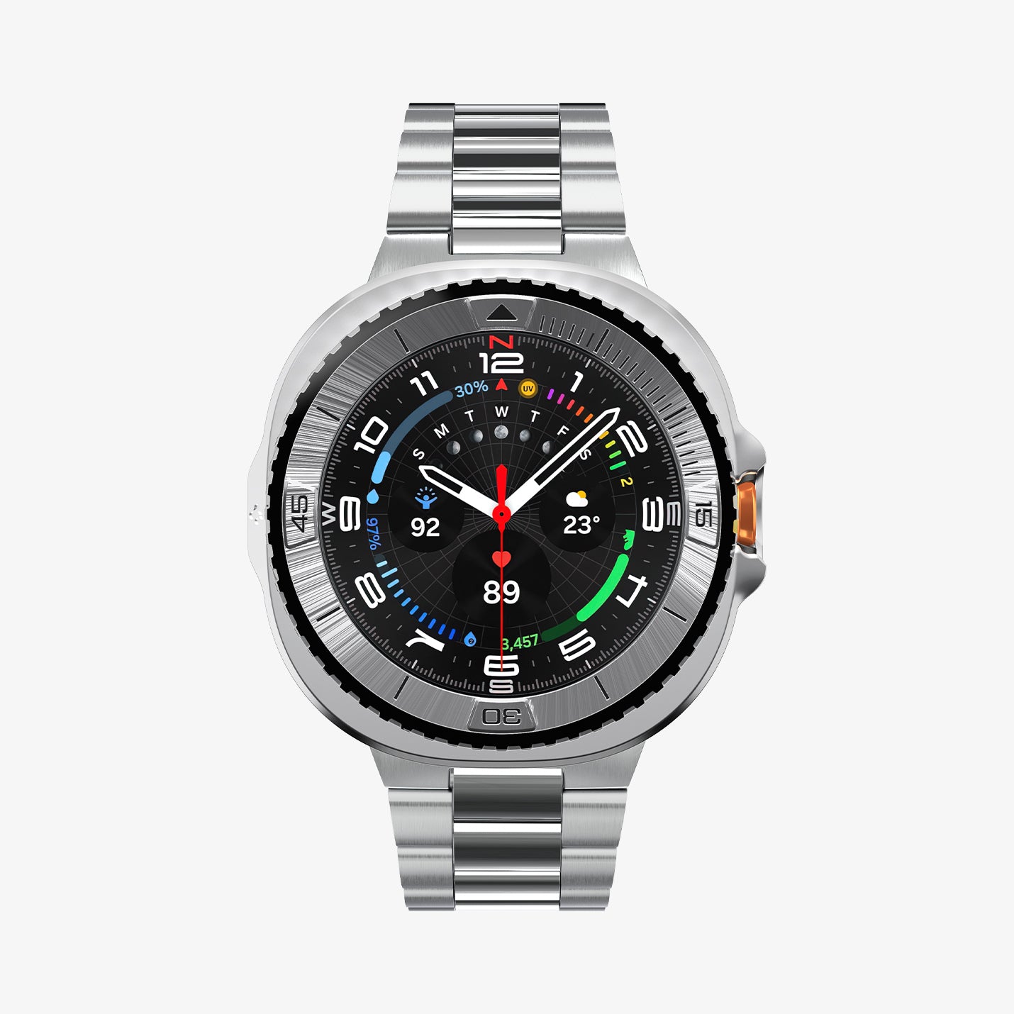 ACS10017 - Galaxy Watch 8 Bezel Tune Pro in sliver showing the front