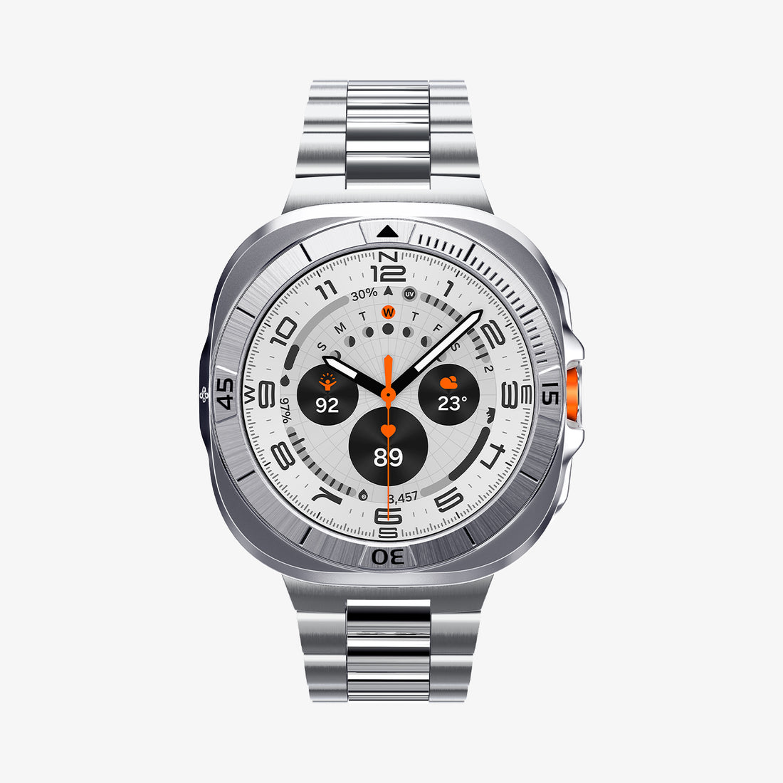 ACS08828 - Watch Ultra (47mm) Case Bezel Tune Pro in Silver showing the front and sides
