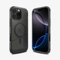 ACS09072 - iPhone 16 Pro Case Tough Armor T AI (MagFit) in Frost Black showing the back, front and sides