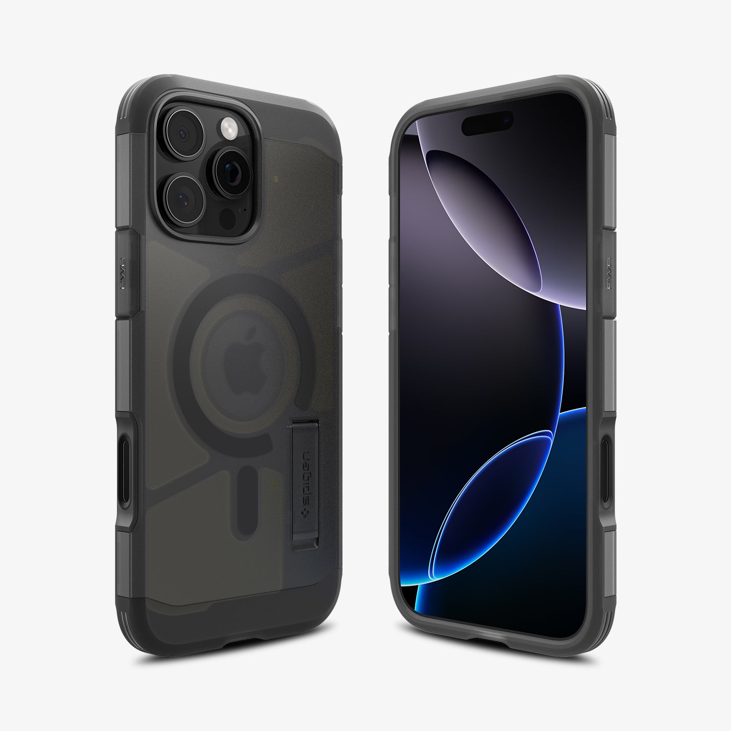 ACS09072 - iPhone 16 Pro Case Tough Armor T AI (MagFit) in Frost Black showing the back, front and sides