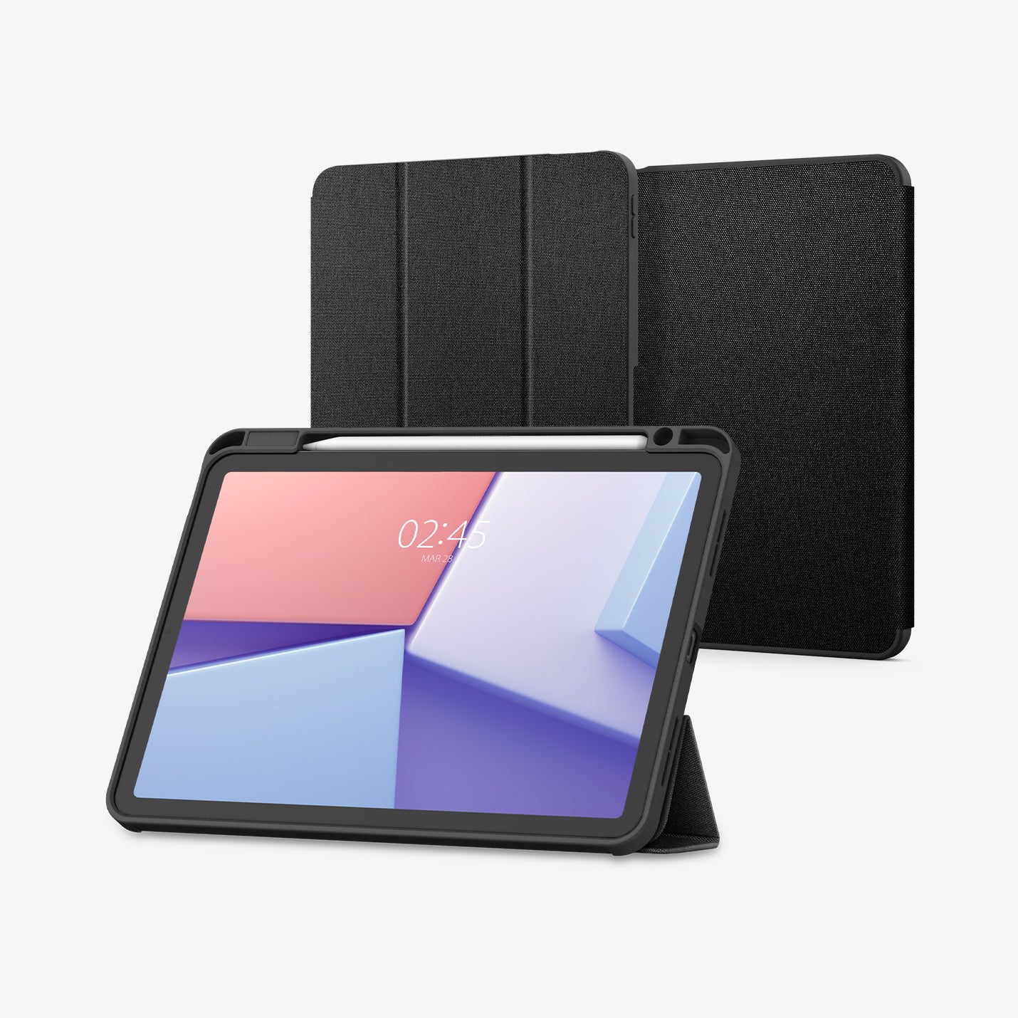 ACS07754 - iPad Air 10.9-inch (2022) Case Urban Fit in Black showing the 
front with stylus pen attached, partial front and partial back