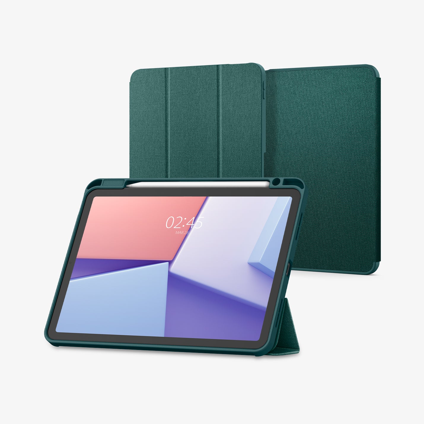 ACS07755 - iPad Air 11-inch (2025/2024) Case Urban Fit in Midnight Green showing the front with stylus pen attached, partial front and partial back