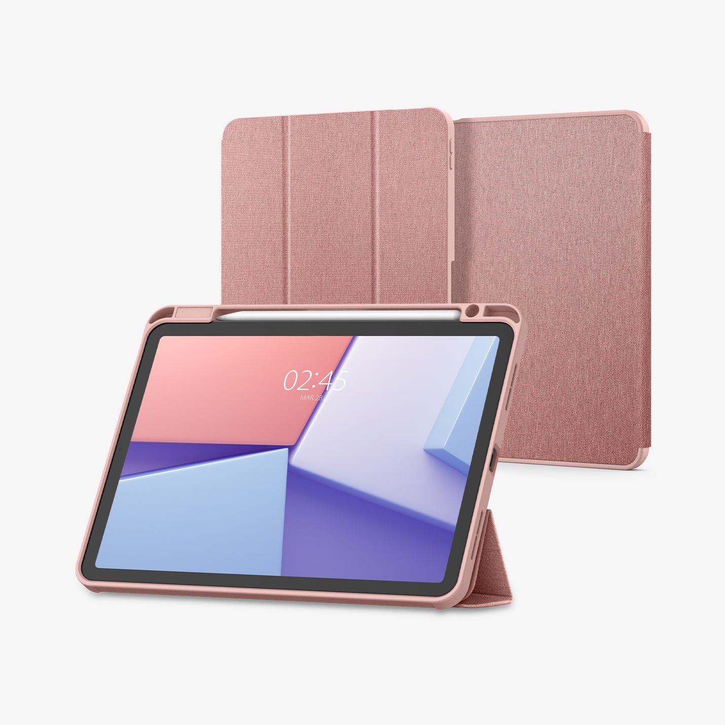 ACS07756 - iPad Air 11-inch (2025/2024) Case Urban Fit in Rose Gold showing the front with stylus pen attached, partial front and partial back
