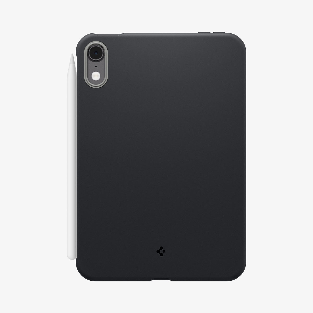 ACS12396 - iPad Mini 8 Nano Pop in Black Sesame showing the back of an iPad mini case with a camera cutout and Apple Pencil attached to the side