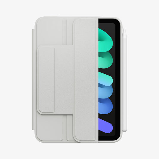 ACS09164 - iPad Mini 7 Case Air Skin Pro OneTap in Gray showing the front partial open