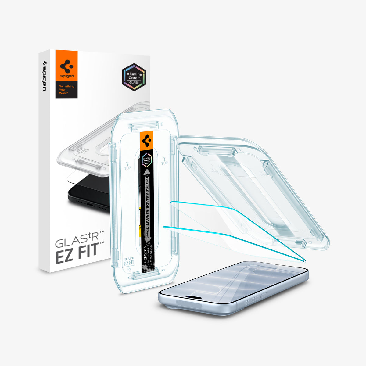 AGL07928 - iPhone 18 Pro / iPhone 17 Pro  GLAS.tR EZ Fit | Sensor Protected showing a screen protector, installation tray, and retail packaging.