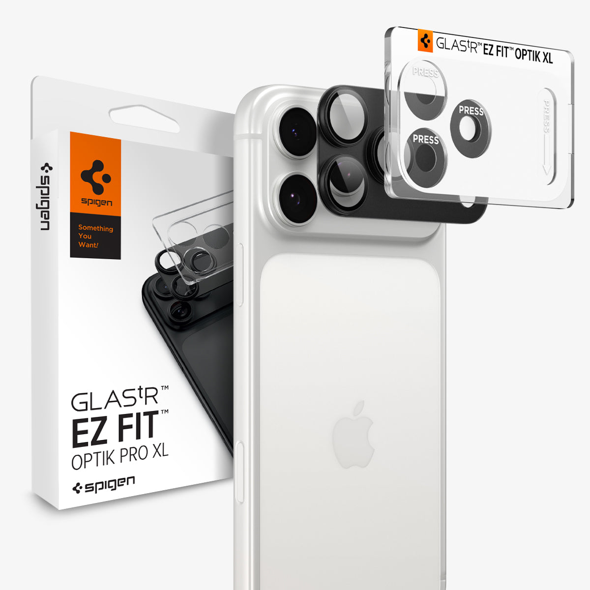 AGL12039 - iPhone 18 Pro Max Optik Pro XL EZ Fit Lens Protector in Dark Gray showing a camera lens protector with an alignment tray and retail packaging.