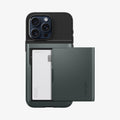 ACS06731 - iPhone 15 Pro Case Slim Armor CS in abyss green showing the back with card in slot