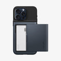 ACS06730 - iPhone 15 Pro Case Slim Armor CS in metal slate showing the back with card in slot