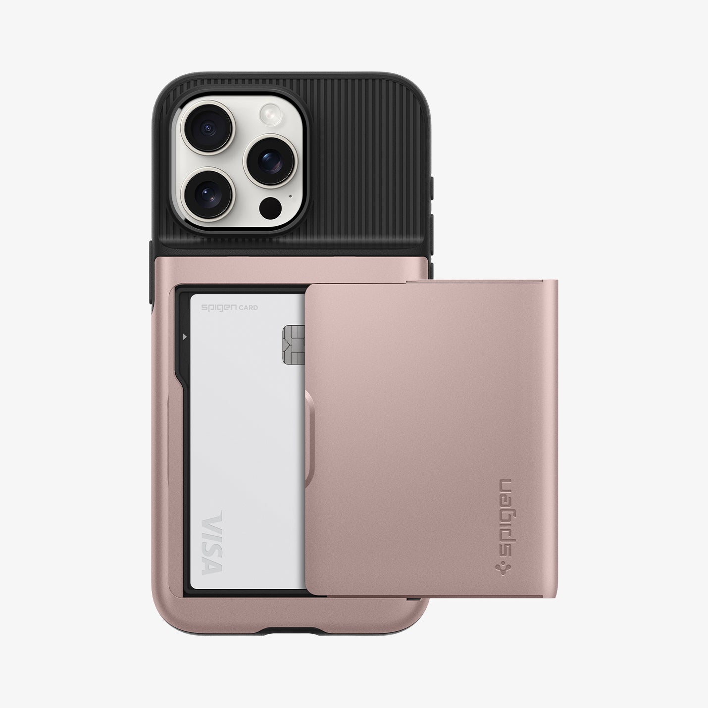 ACS06729 - iPhone 15 Pro Case Slim Armor CS in rose gold showing the back with card in slot