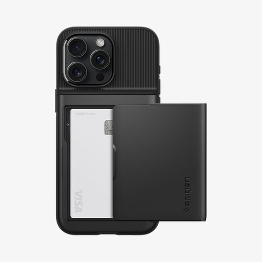 ACS06589 - iPhone 15 Pro Max Case Slim Armor CS in black showing the back with card in slot