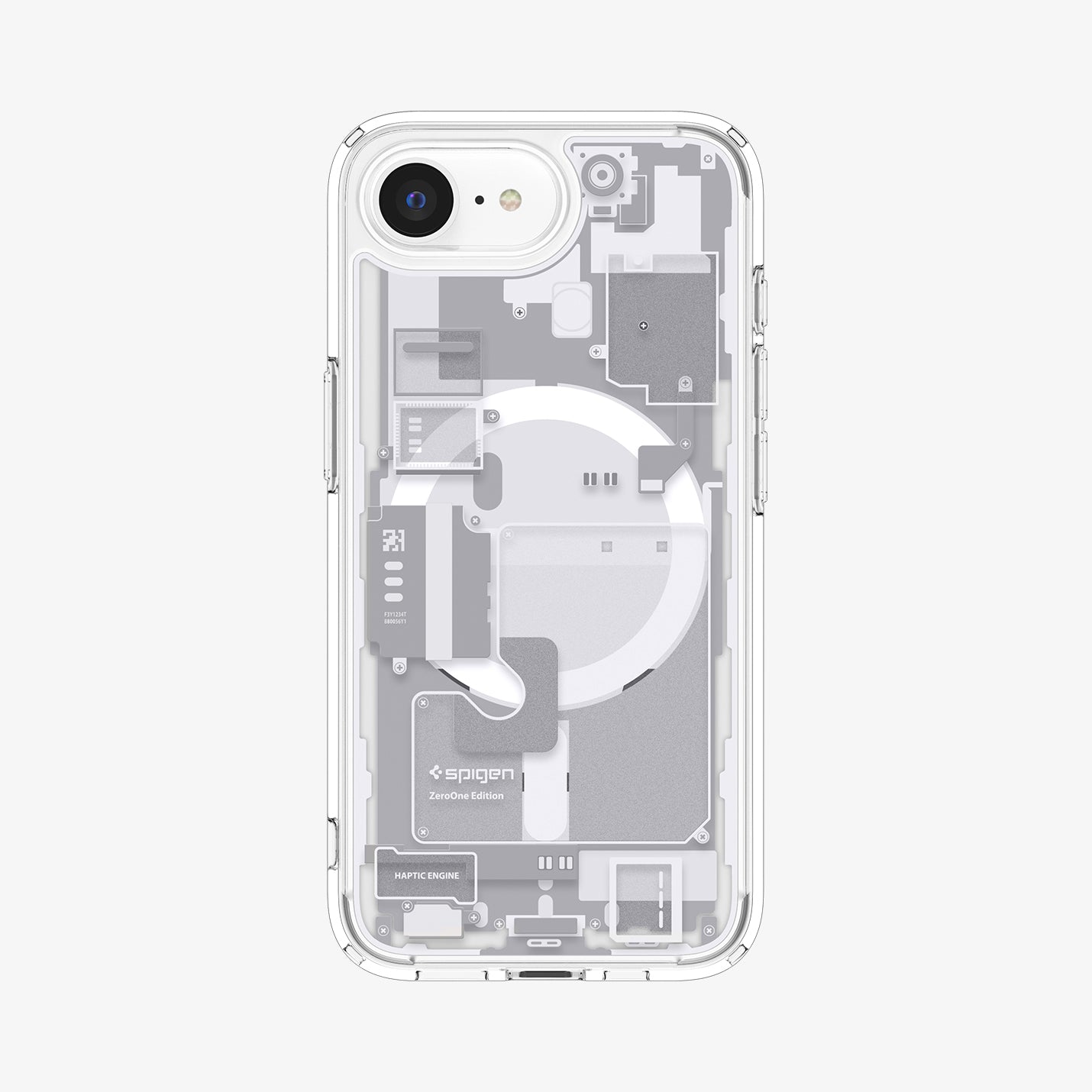 ACS09142 - iPhone 16e Case Ultra Hybrid Zero One (MagFit) in Zero One White showing the back