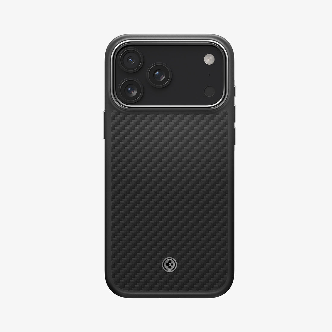 ACS09905CC - iPhone 18 Pro Max / iPhone 17 Pro Max Enzo Aramid T (Mag Fit) Black Silver showing a slim aramid fiber case with a woven texture and raised camera protection