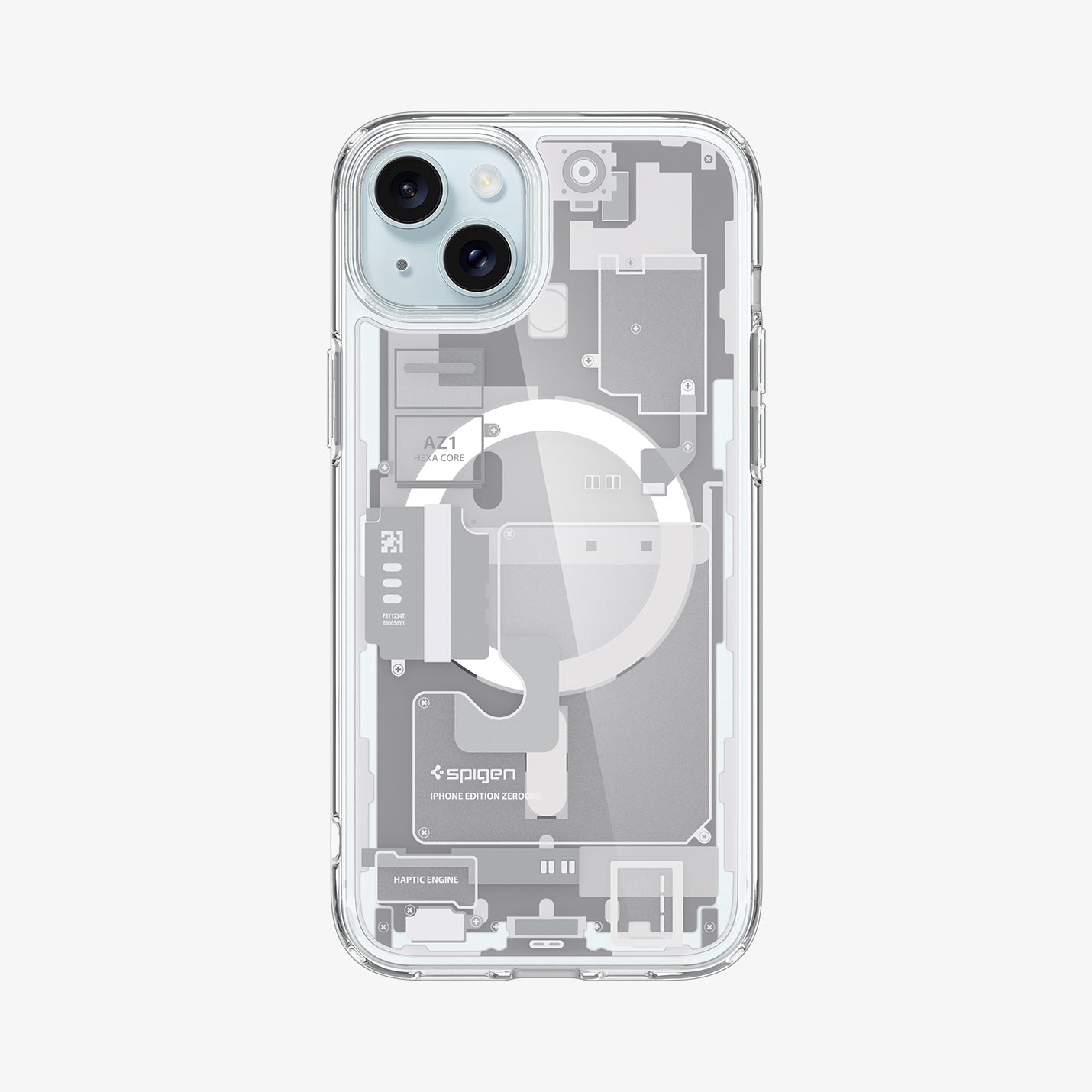 ACS07037 - iPhone 15 Case Ultra Hybrid Zero One in white showing the back