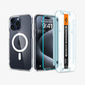 ACS06862 - iPhone 15 Pro Case Ultra Hybrid (MagFit) Pack showing the back and front of device, screen protector and ez fit tray
