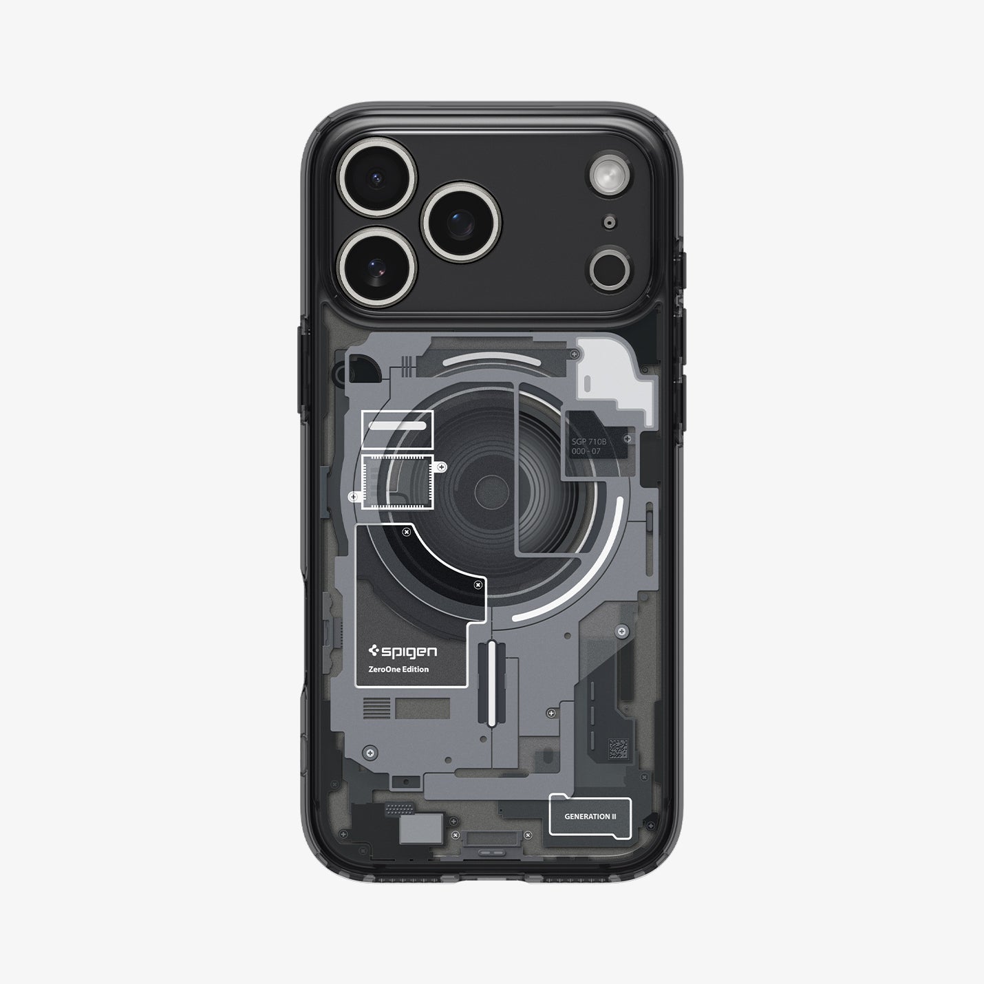 ACS10073CC - iPhone 18 Pro / iPhone 17 Pro Ultra Hybrid Zero One (MagFit) Black showing a clear case with a detailed teardown-inspired back design and integrated magnetic ring