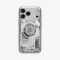 ACS10041CC -  iPhone 18 Pro Max / iPhone 17 Pro Max Ultra Hybrid Zero One (MagFit) Natural Titanium showing a clear case with a detailed teardown-inspired back design and integrated magnetic ring
