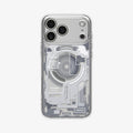 ACS10071CC - iPhone 18 Pro / iPhone 17 Pro Ultra Hybrid Zero One (MagFit) White showing a clear case with a detailed teardown-inspired back design and integrated magnetic ring