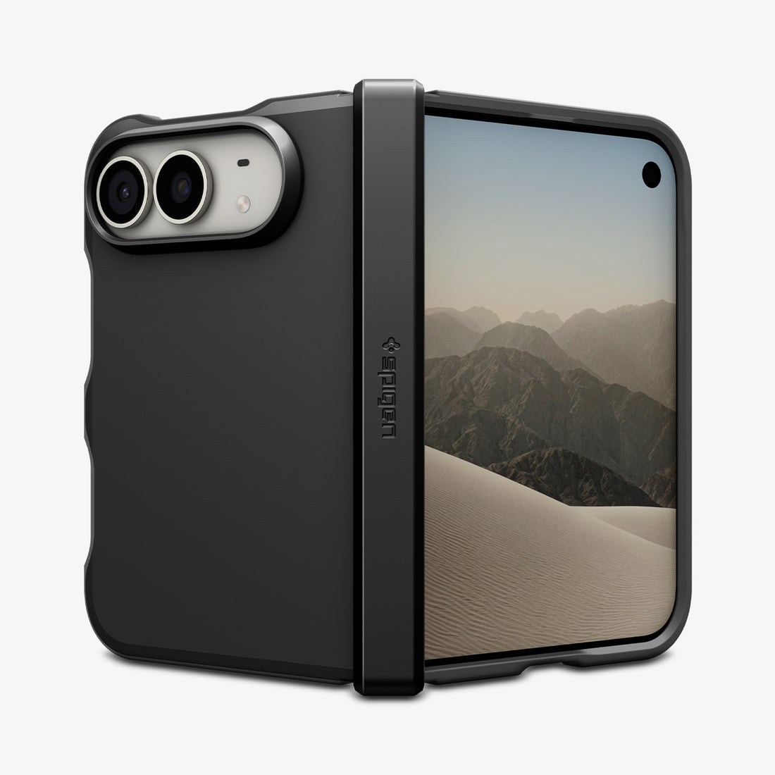 ACS11690 - iPhone Duo Tough Armor Pro (Mag Fit) in Black showing the rugged case in a partially folded position with full hinge and camera protection