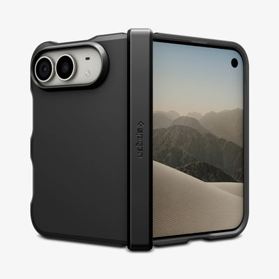 ACS11690 - iPhone Duo Tough Armor Pro (Mag Fit) in Black showing the rugged case in a partially folded position with full hinge and camera protection