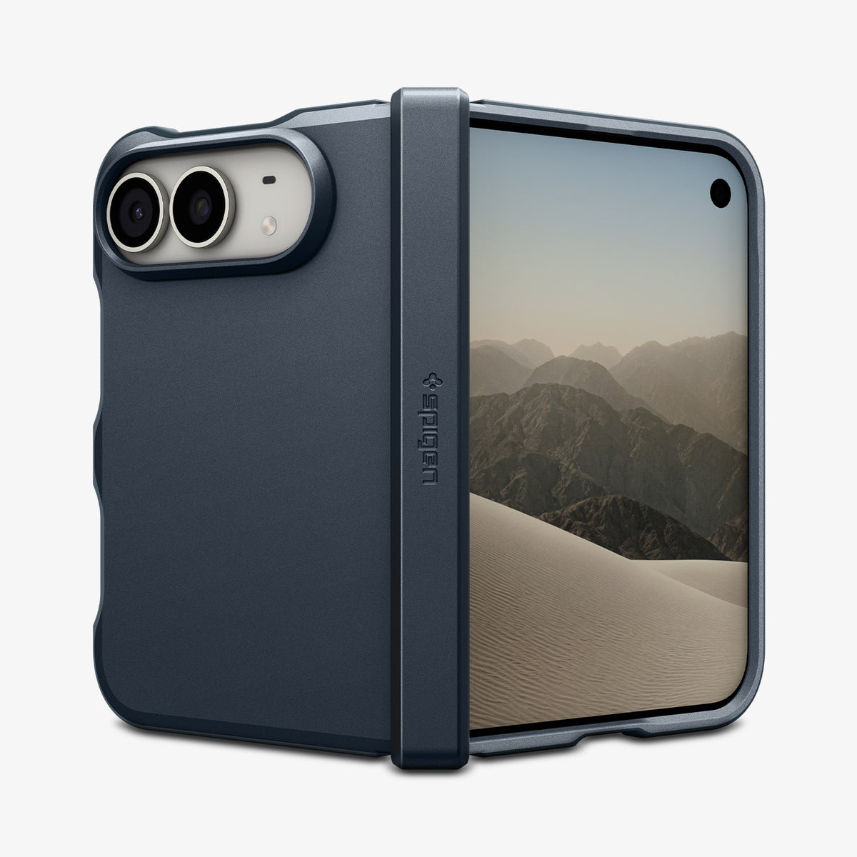ACS11691 - iPhone Duo Tough Armor Pro (Mag Fit) in Metal Slate showing the rugged case in a partially folded position with full hinge and camera protection
