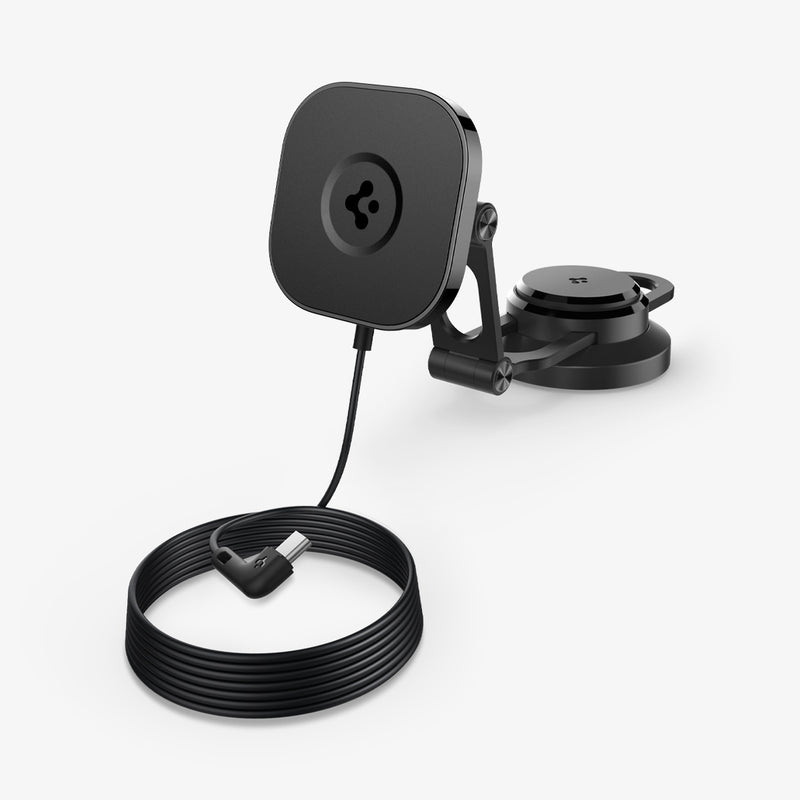 ACP06860 - Tesla Models - OneTap Pro Screen Car Mount ITT90W-3 (MagFit) in Black showing the front of a screen car mount with cable coiled in front