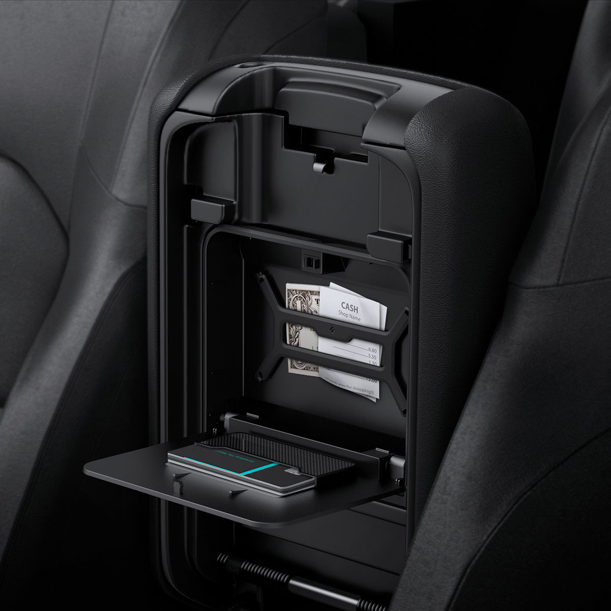 ACP09216 - Jeep Series -  Center Console Hidden Storage Box | JO221 showing inside.
