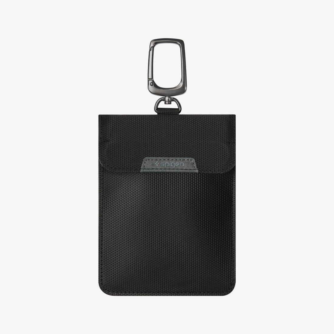 AFA03754 - showing a textured pouch with a flap closure, stitched logo patch, and metal carabiner clip.