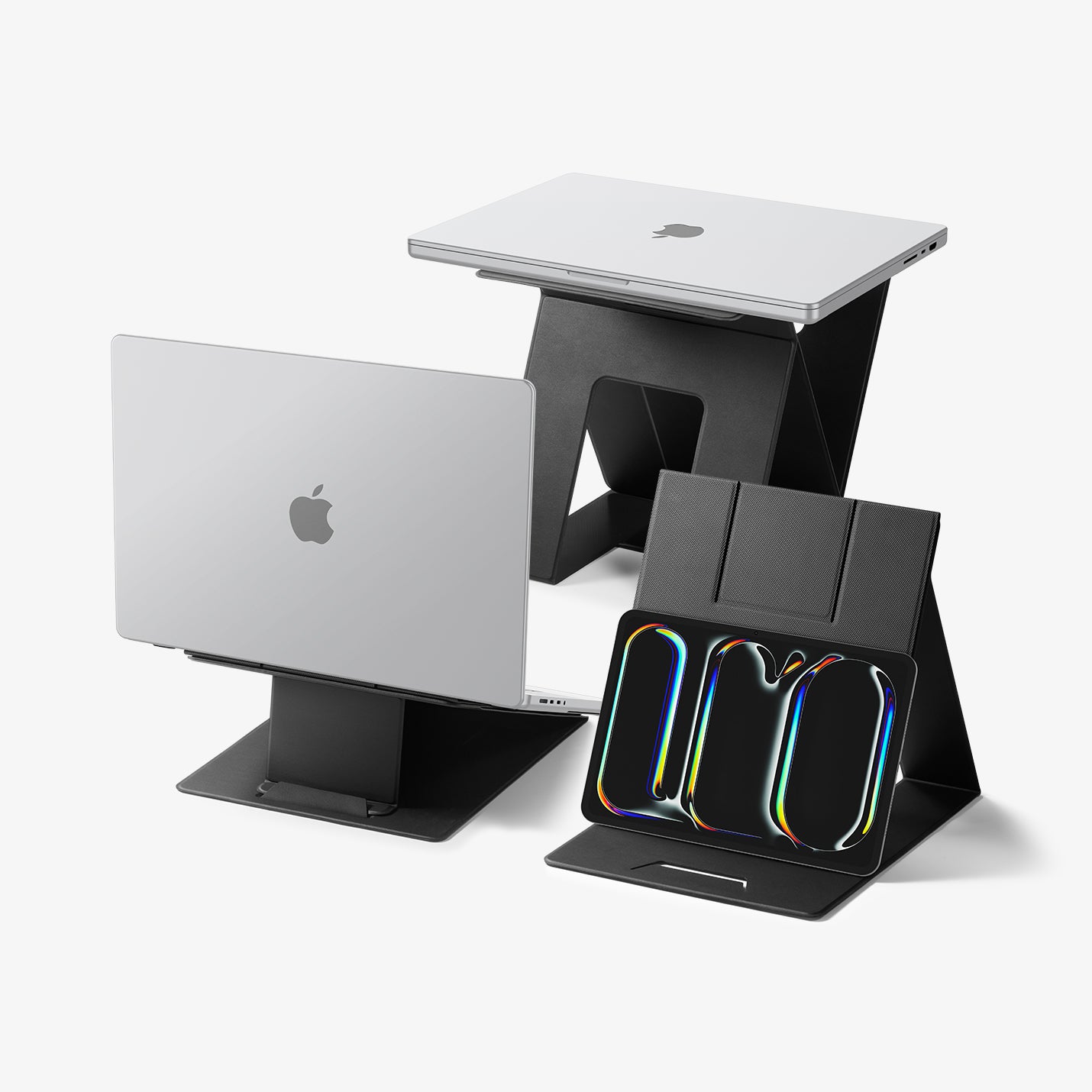 AMP11119 - Slim Fold Laptop Stand | LD201-S10 Black showing front view and side
