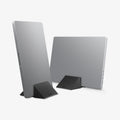 AMP11118 - Slim Fold Laptop Stand | Non-Adhesive | Black LD201-S9 showing Macbook laptop and iPad vertically standing propped up with laptop stand