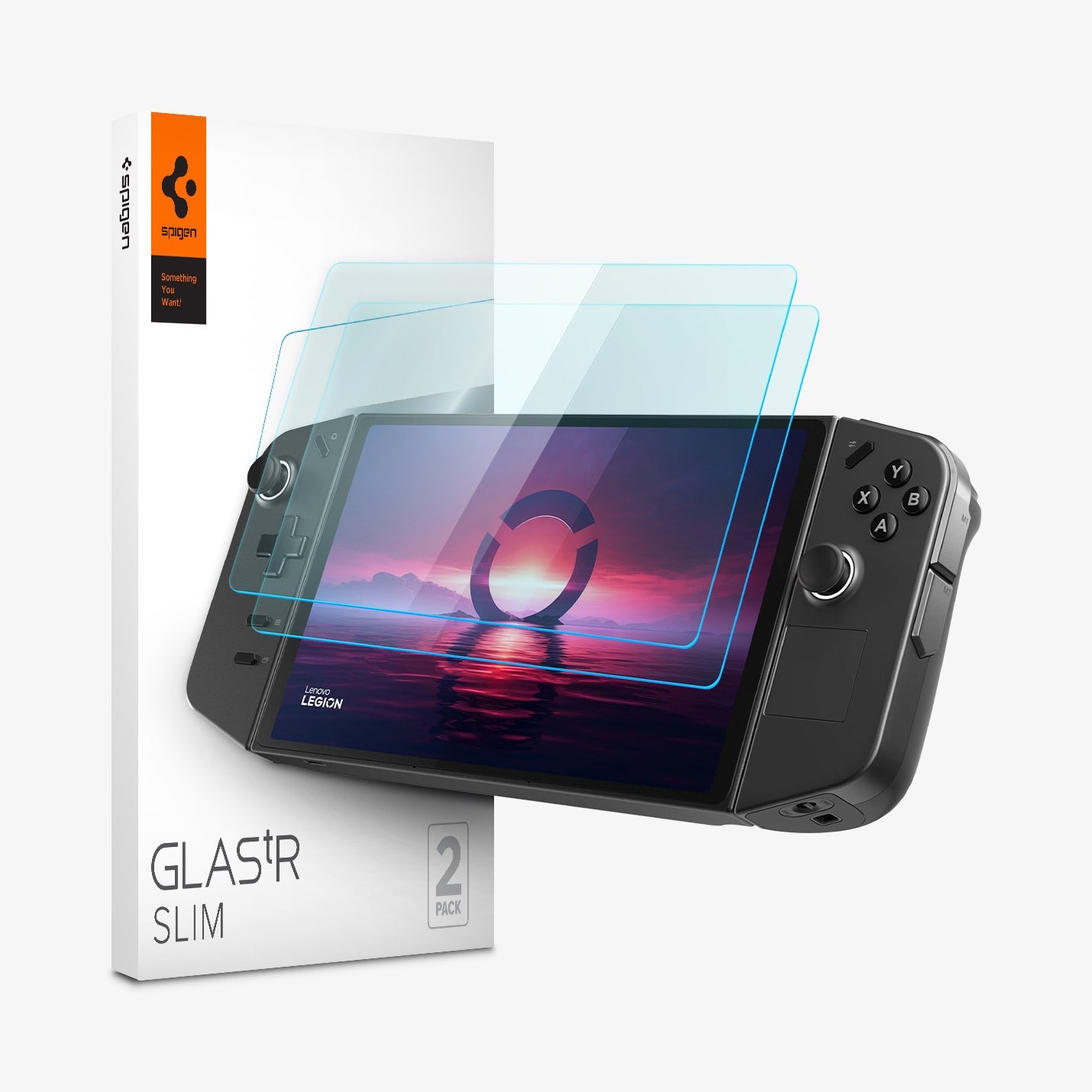 AGL07413 - Lenovo Legion Go Screen Protector GLAS.tR SLIM showing the device, screen protector and packaging