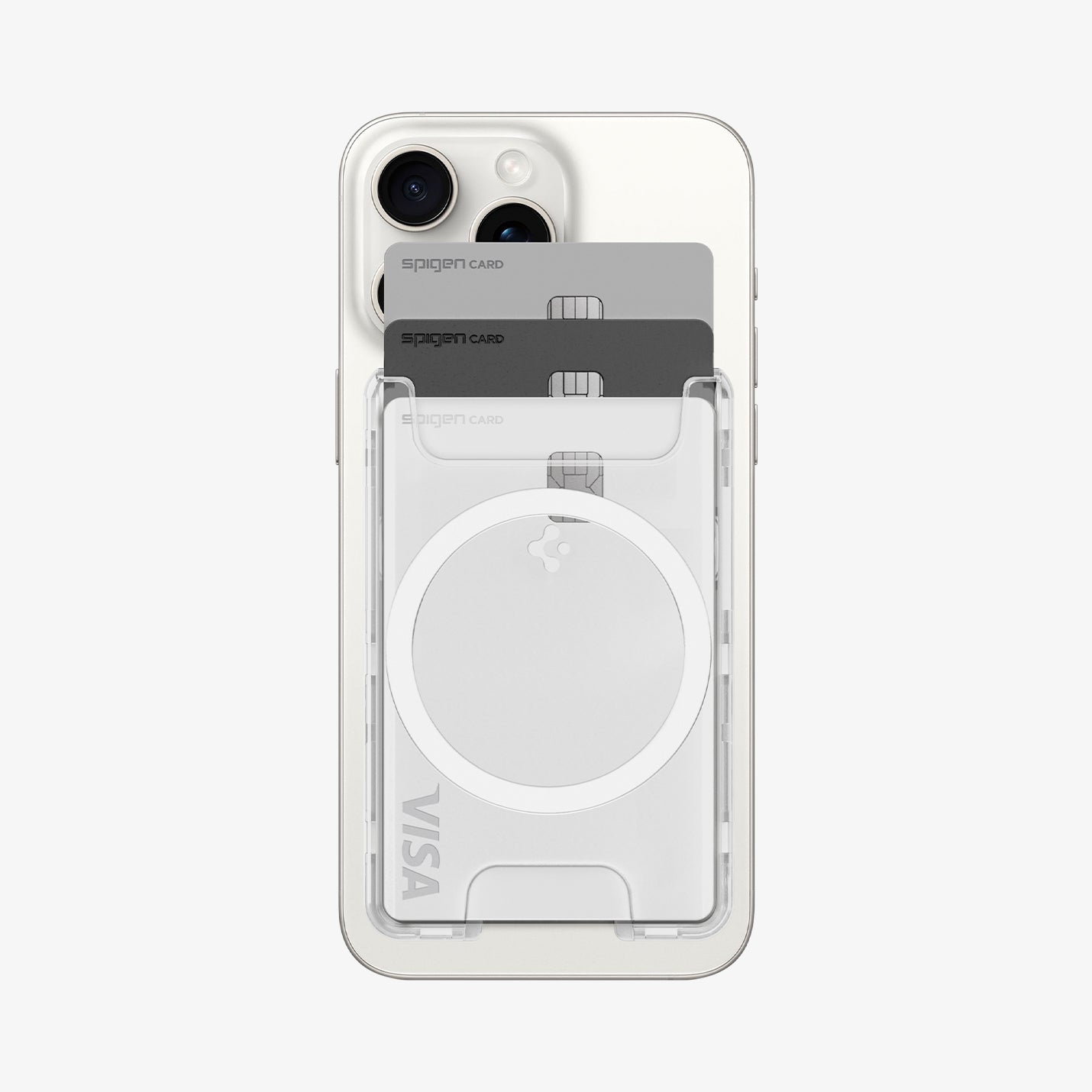 AFA08888 - Ultra Hybrid MagFit+ Wallet (MagFit) in Crystal Clear showing the back with 3 cards inserted