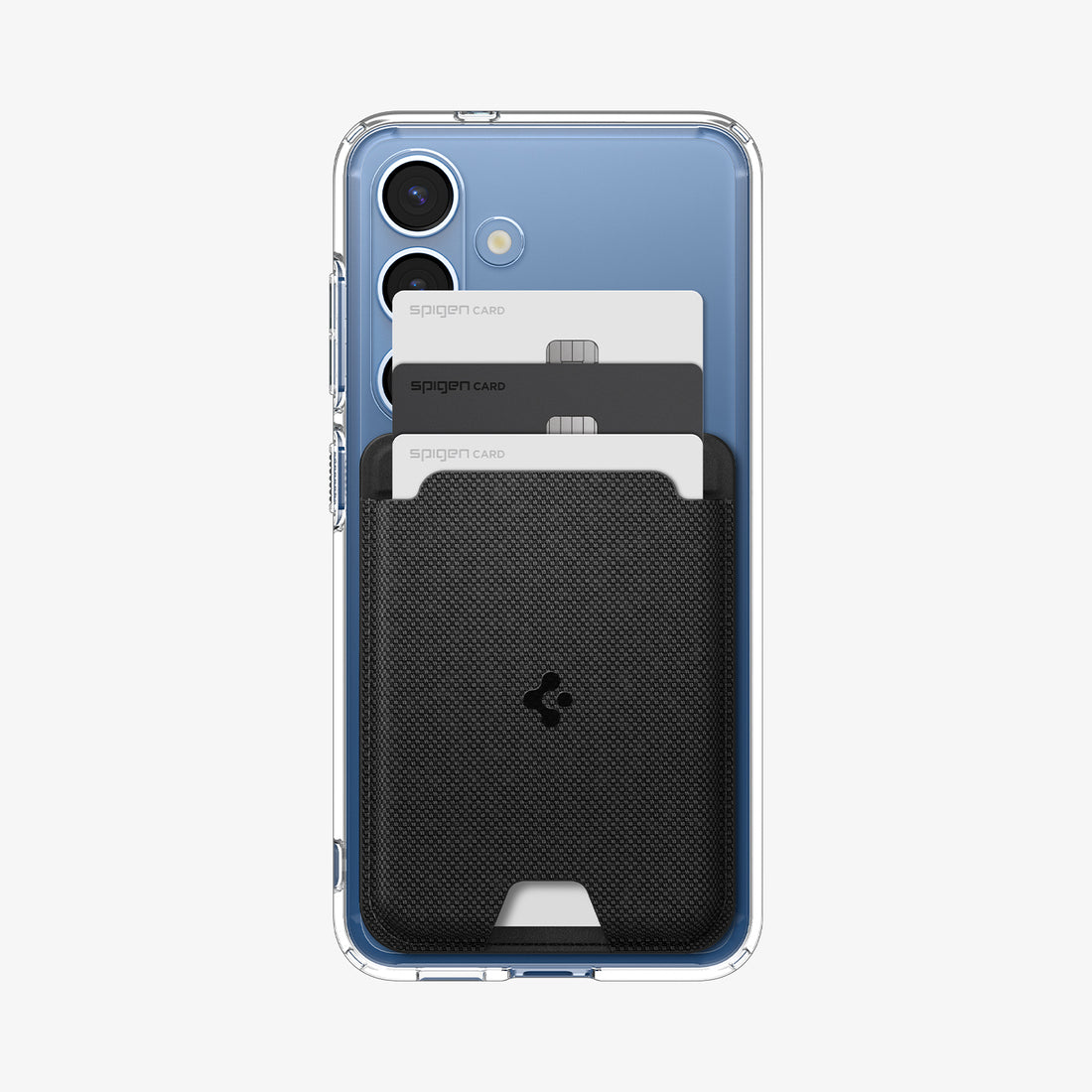 AFA09208 - Galaxy S25 Series MagFit Card Holder Urban Fit (MagFit) in Black showing the front with 3 cards inserted