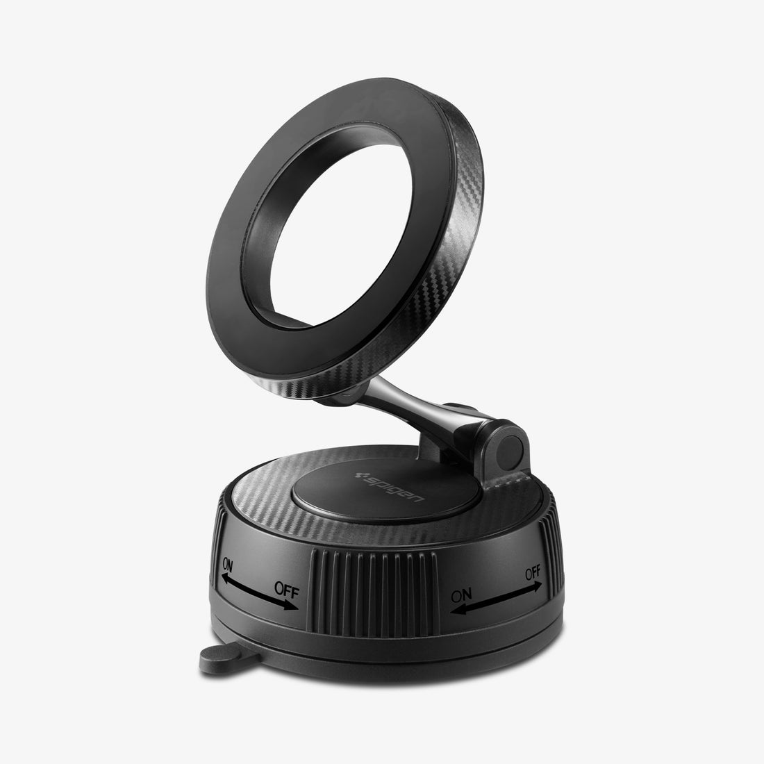 ACP11172 - Spigen Mag Fit Suction Cup Mount showing angled front view with magnetic ring head