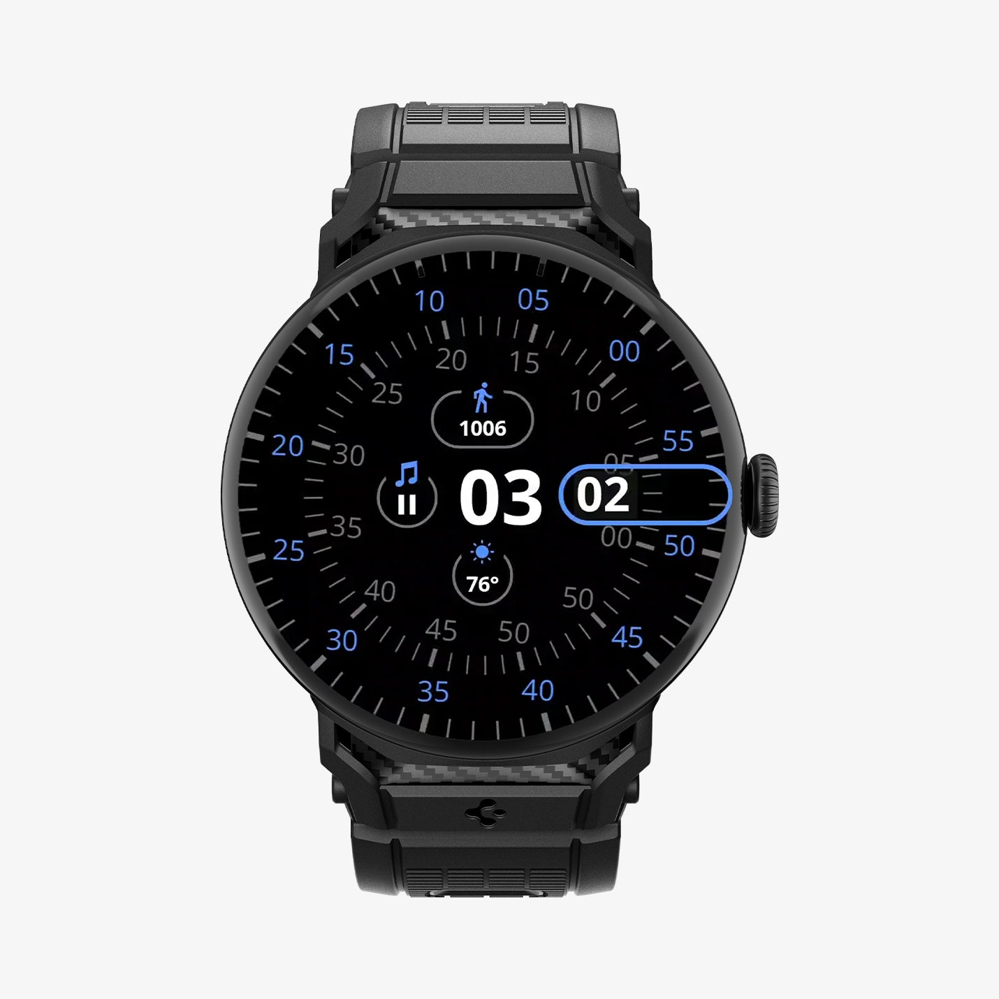 AMP07556 - Pixel Watch 5 (41mm) Rugged Band Matte Black showing the front and sides