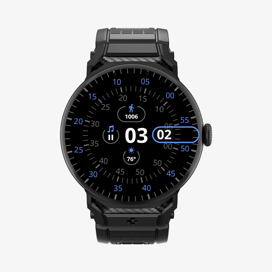 AMP07600 - Pixel Watch 5 (45mm) Rugged Band Matte Black showing the front and sides