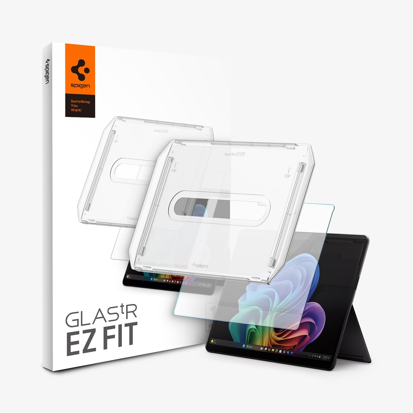 AGL08631 - Microsoft Surface Series Screen Protector Glas.tR SLIM showing the device, screen protector and packaging