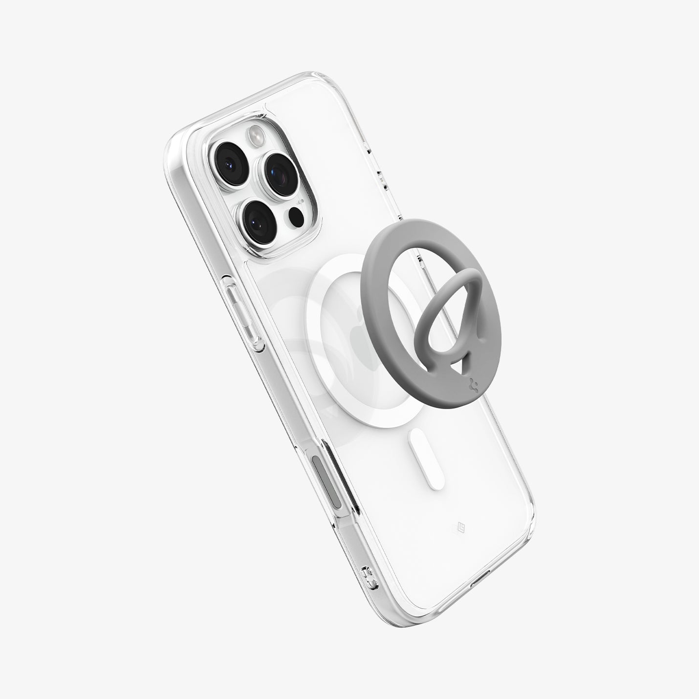 AMP08887 - O-Mag | Dual Pop (Mag Fit) OM105 in Gray showing the back, partial side of the device with the case, magring attached