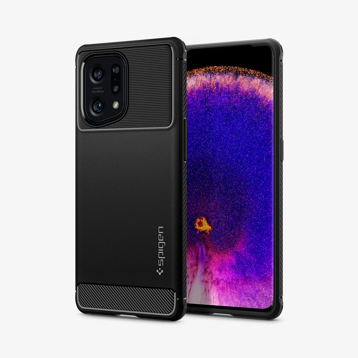 ACS04452 - OPPO Find X5 Case Rugged Armor in black showing the back and front