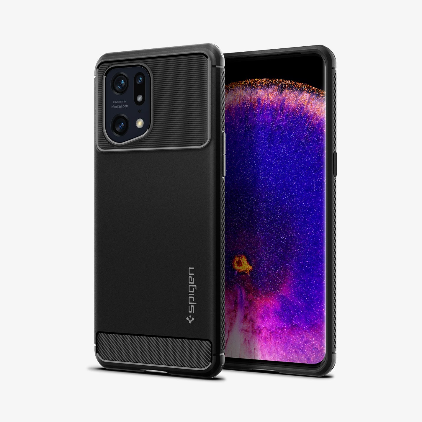 ACS04451 - OPPO Find X5 Pro Case Rugged Armor in black showing the back and front