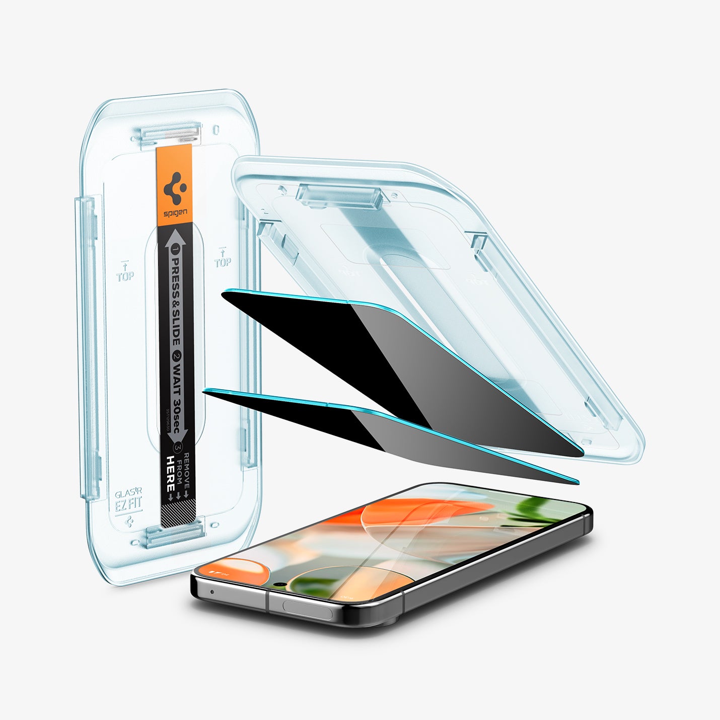 AGL093122 - Pixel 9 Pro GLAS.tR EZ Fit Privacy in Privacy showing the 
screen protector and the device