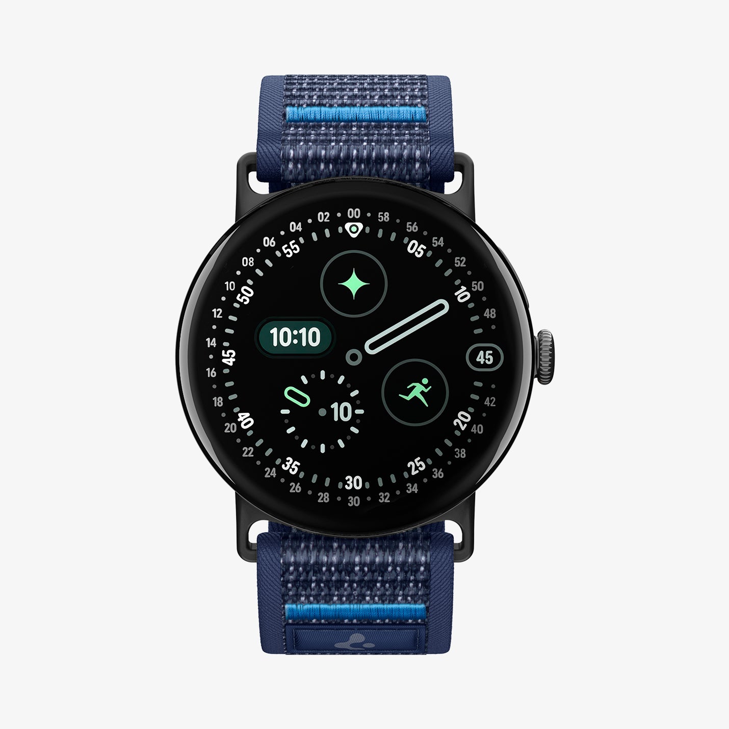 AMP11748 - Pixel Watch 5 (45mm)  Athlex Air Active Navy Blue front view highlighting the clean and minimalist woven band design.