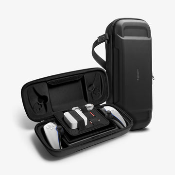 AFA07236 - PlayStation Portal Rugged Armor Pro Pouch in Black showing the front, inner and sides