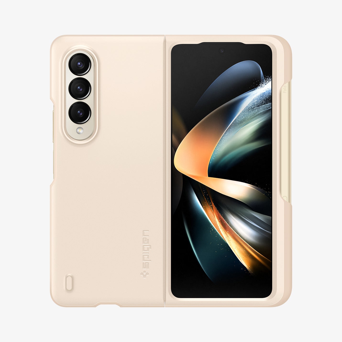 ACS05511 - Galaxy Z Fold 4 Case Thin Fit P in pearled ivory showing the back and front with s pen in slot