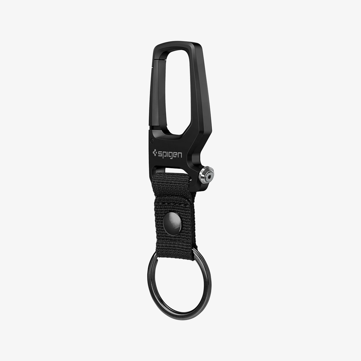 AHP06961 - Carabiner + Keyring in black showing the front and partial side